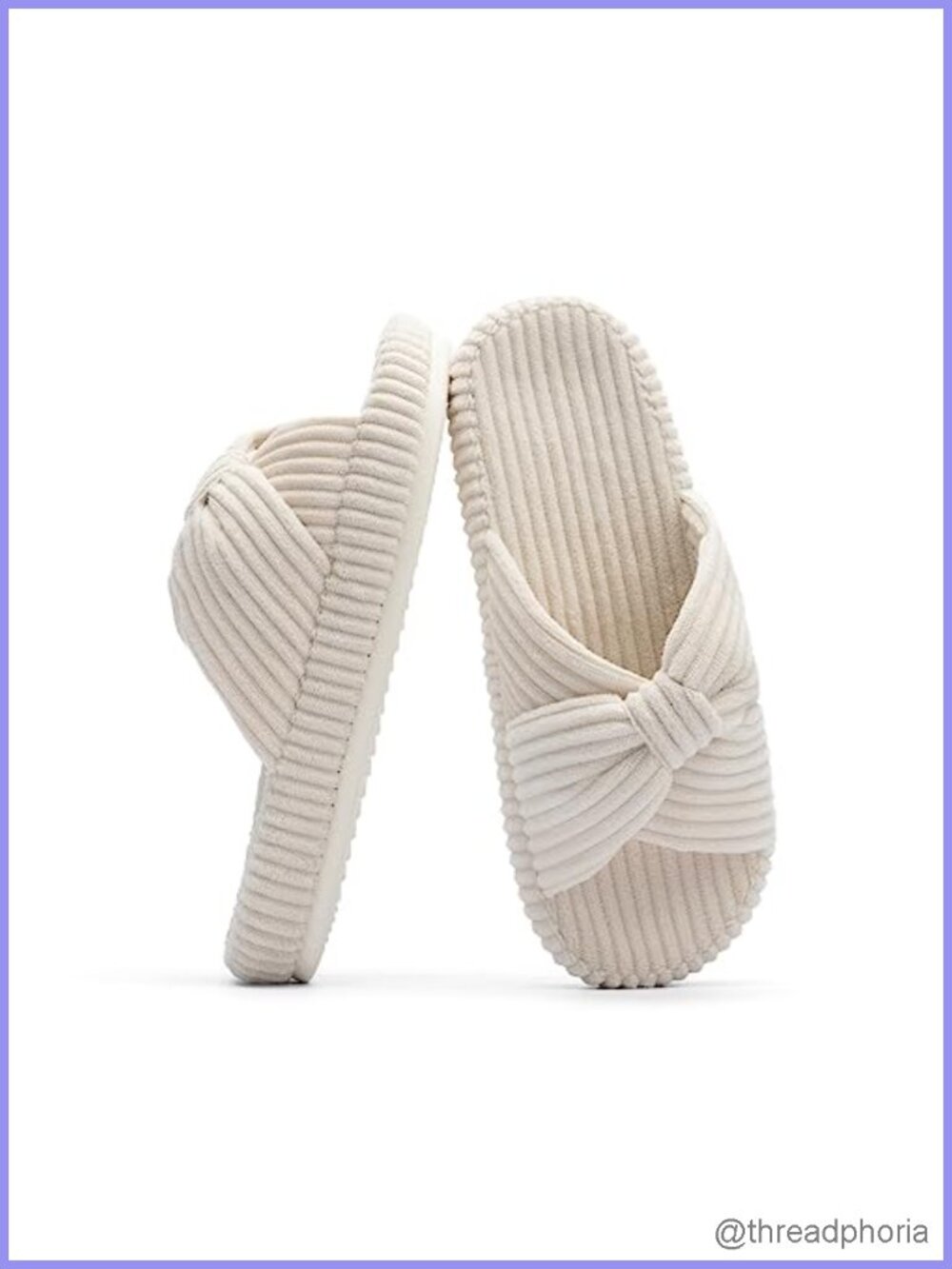 Memory Foam Slippers Corduroy Bow Crossband Open Toe Comfy House Shoes